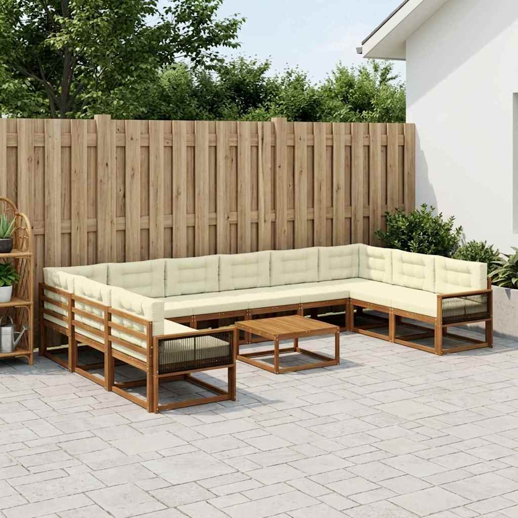 Outdoor-Sofagarnitur mit Kissen 11 pcs Natur und Creme