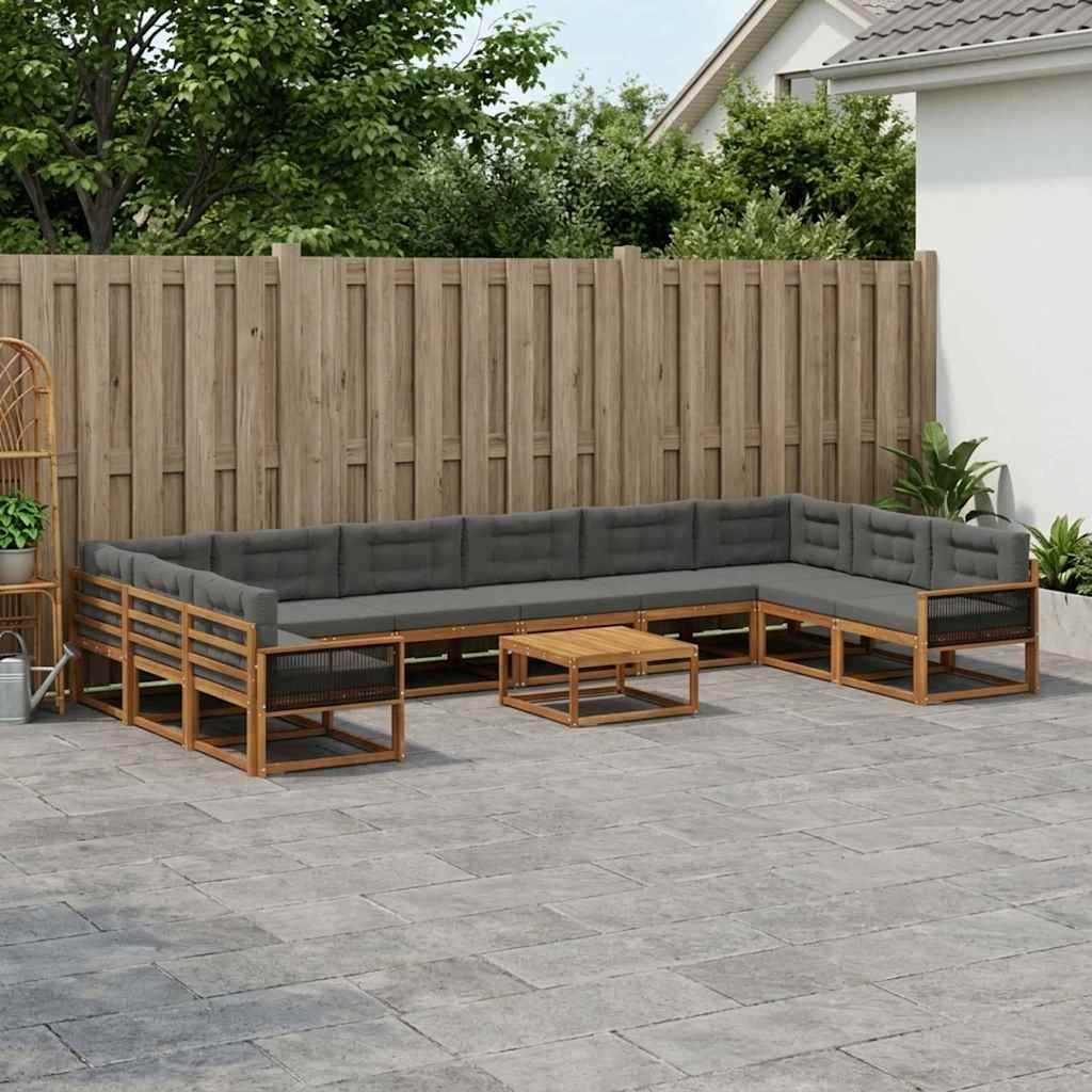 Outdoor-Sofagarnitur mit Kissen 11 pcs Natur und Anthrazit