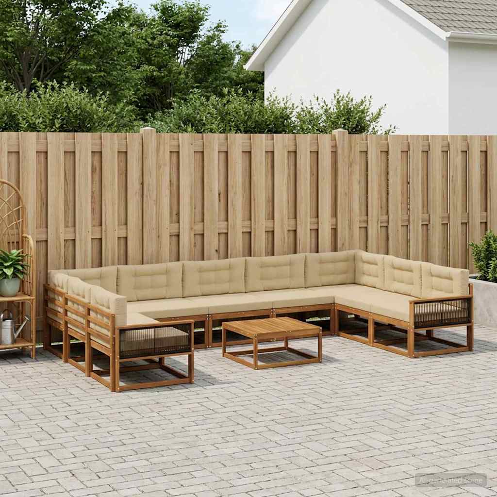 Outdoor-Sofagarnitur mit Kissen 11 pcs Natur und Beige
