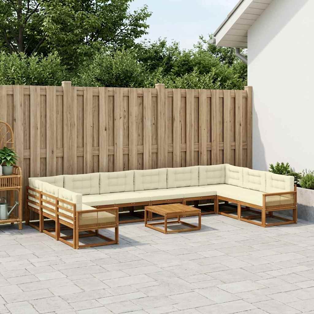 Outdoor-Sofagarnitur mit Kissen 11 pcs Natur und Creme