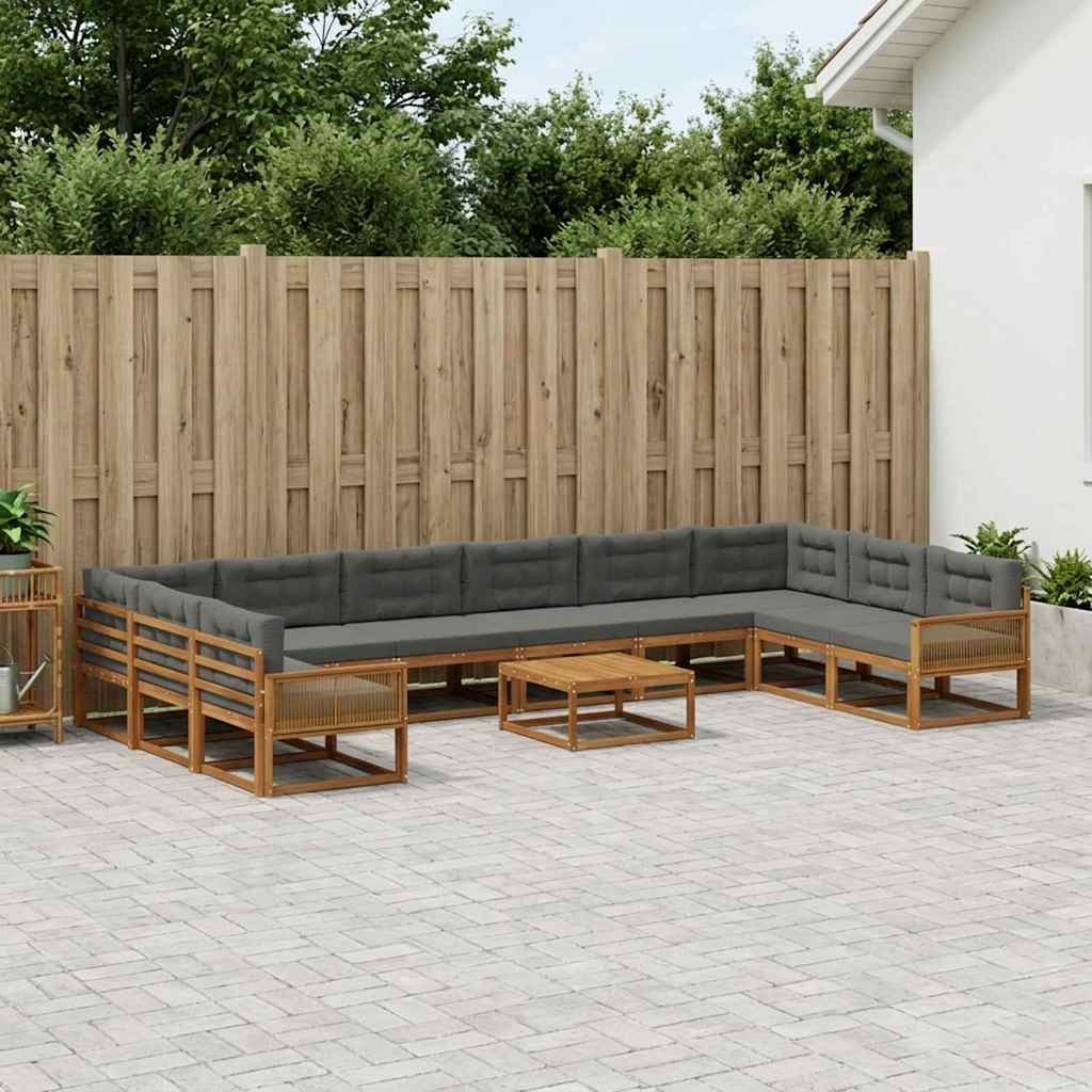 Outdoor-Sofagarnitur mit Kissen 11 pcs Natur und Anthrazit