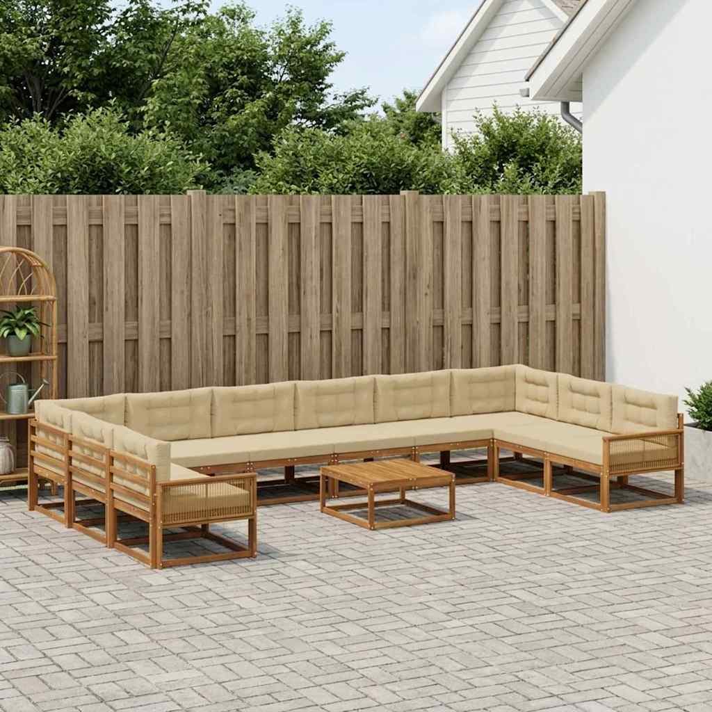 Outdoor-Sofagarnitur mit Kissen 11 pcs Natur und Beige
