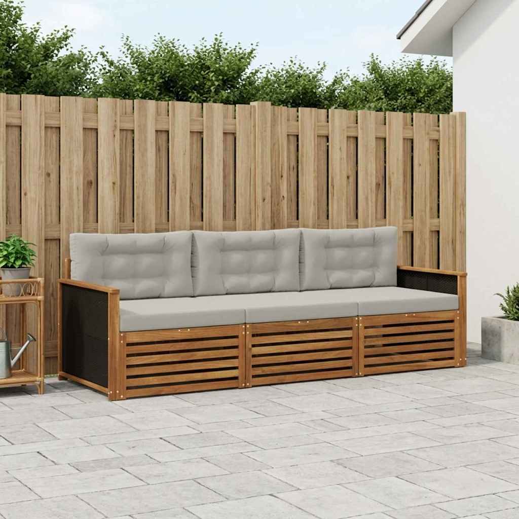 Outdoor-Sofagarnitur 3 pcs Natürlich und Hellgrau Polyester