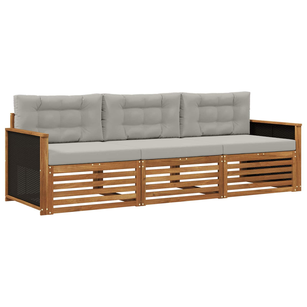 Outdoor-Sofagarnitur 3 stk. Natur und Hellgrau Polyester