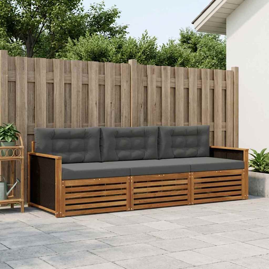 Outdoor-Sofagarnitur 3 pcs Natur und Anthrazit Polyester
