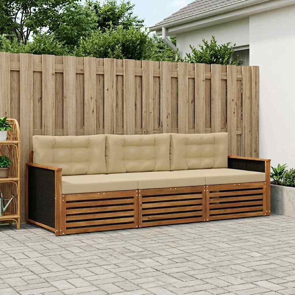 Outdoor-Sofagarnitur 3 pcs Natur und Beige Polyester