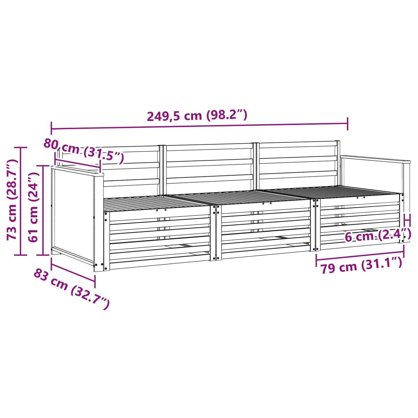 Outdoor-Sofagarnitur 3 pcs Natur Massivholz Akazie