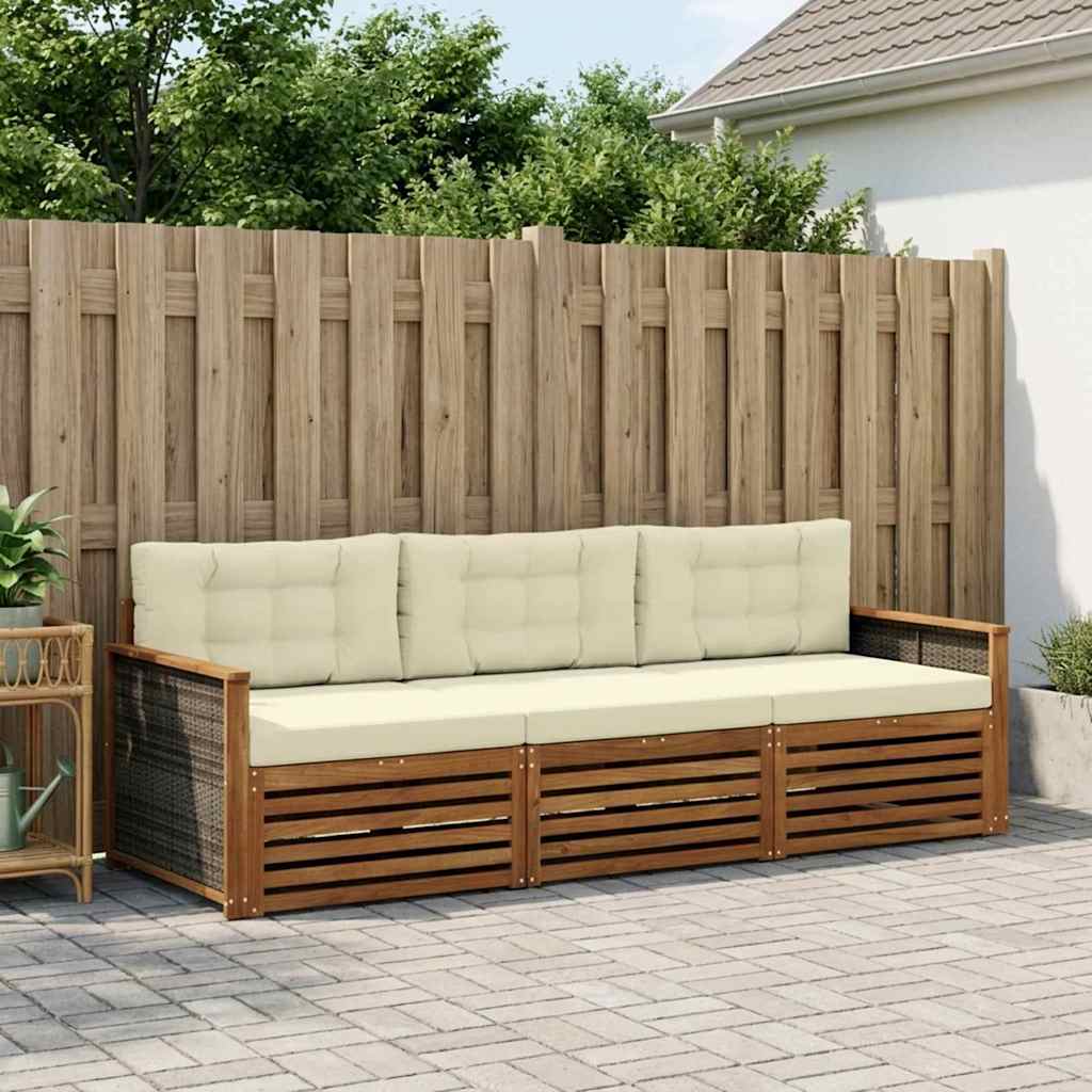 Outdoor-Sofagarnitur 3 stk. Natur und Creme
