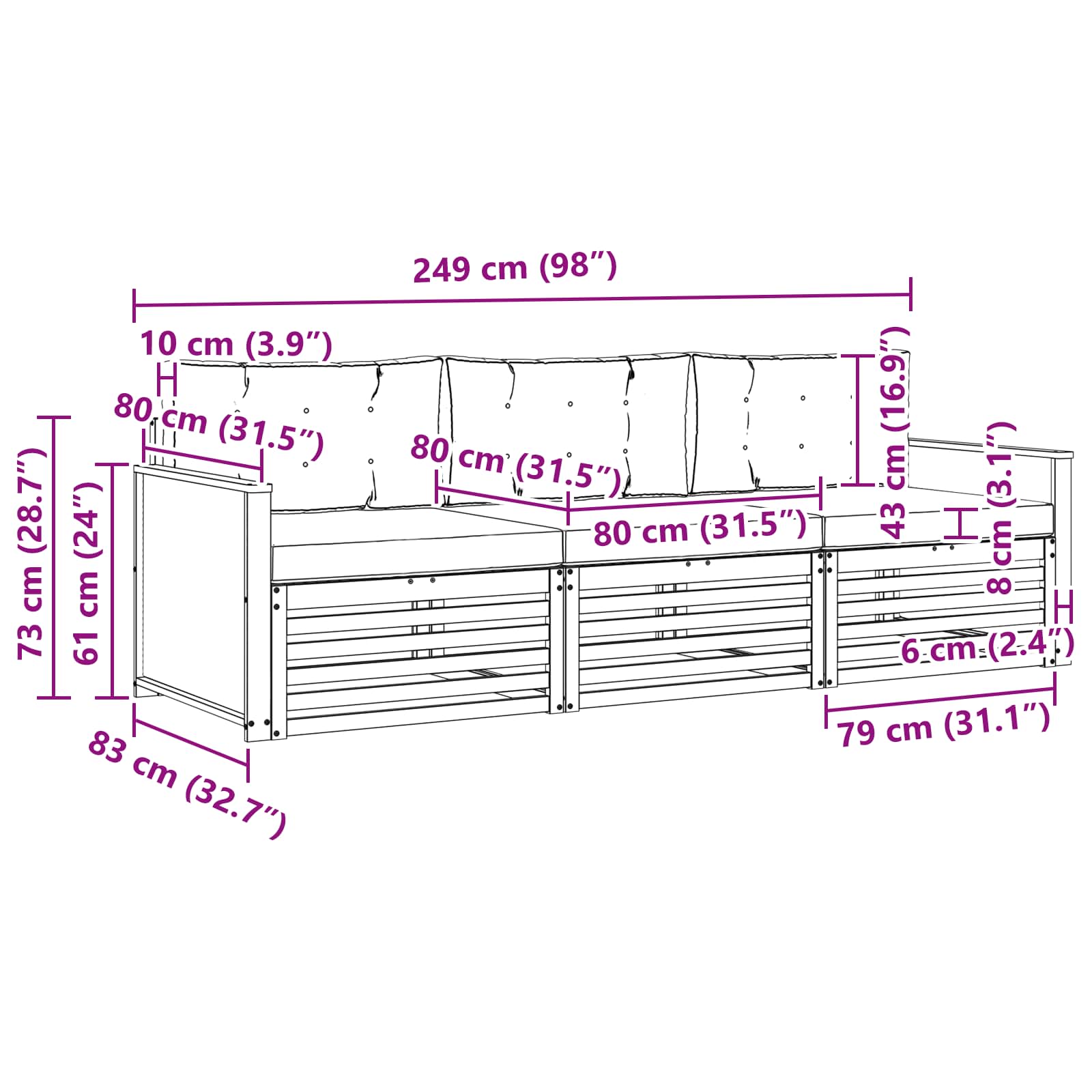 Outdoor-Sofagarnitur 3 stk. Natur und Creme