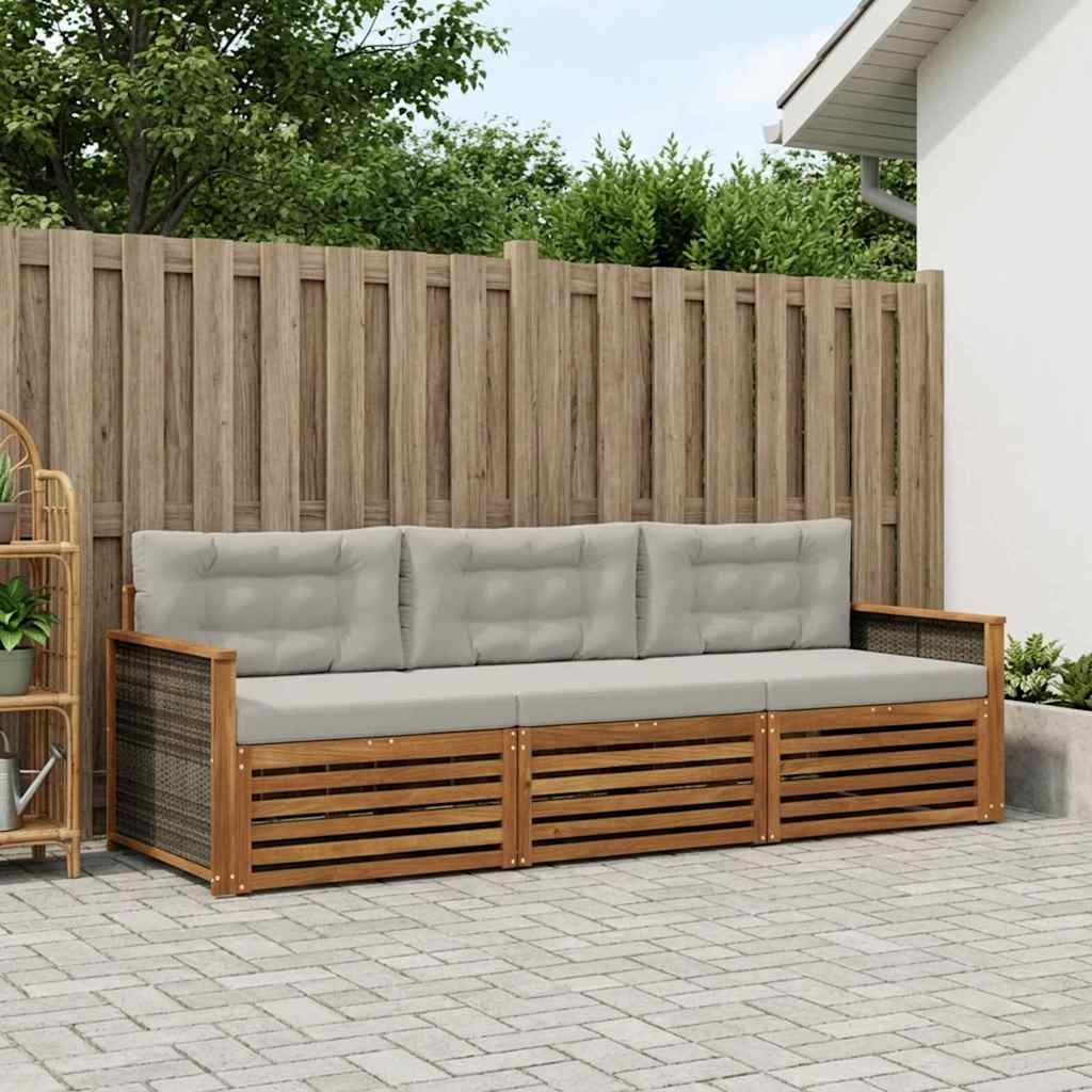 Outdoor-Sofagarnitur 3 stk. Natürlich und Hellgrau