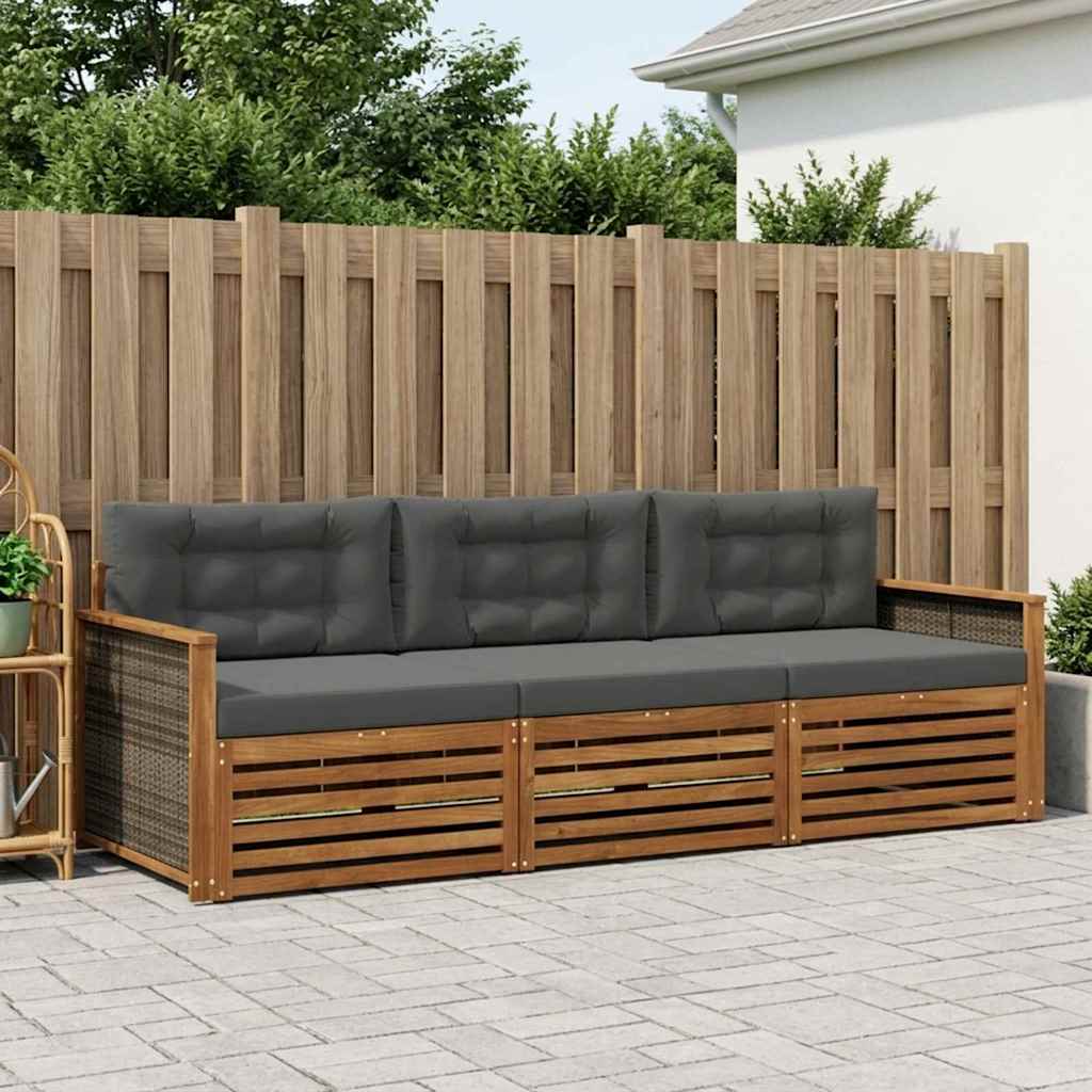 Outdoor-Sofagarnitur mit Kissen 3 pcs Natur und Anthrazit