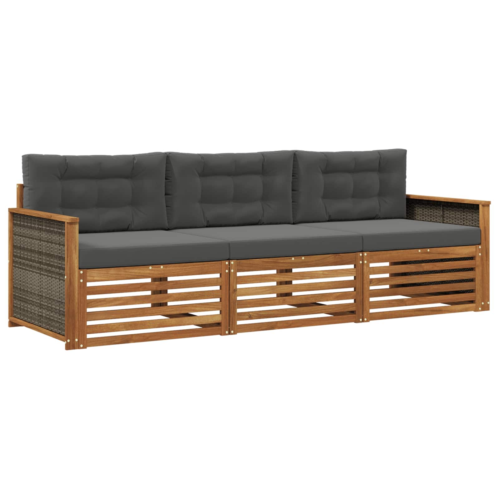 Outdoor-Sofagarnitur mit Kissen 3 pcs Natur und Anthrazit