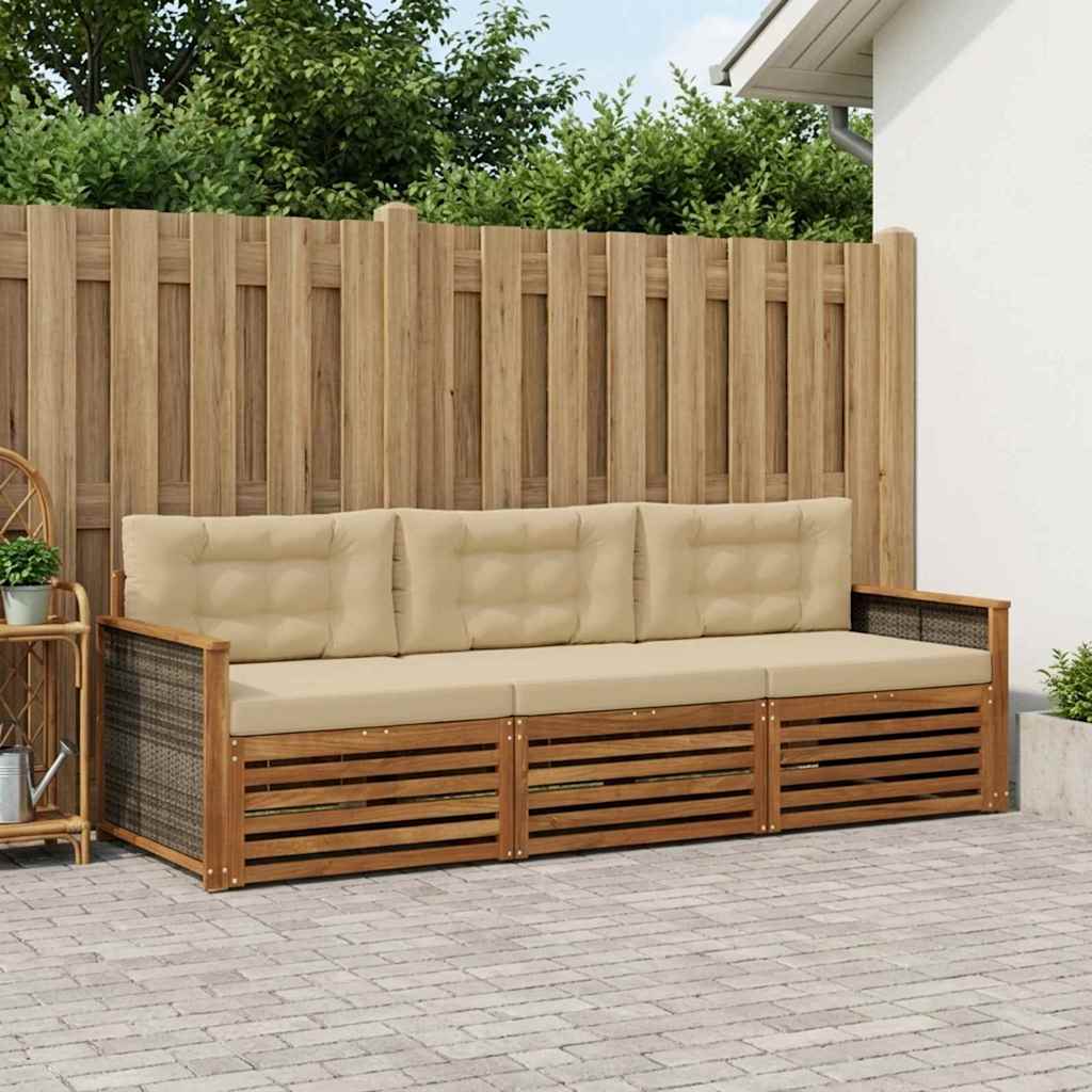 Outdoor-Sofagarnitur mit Kissen 3 pcs Natur und Beige