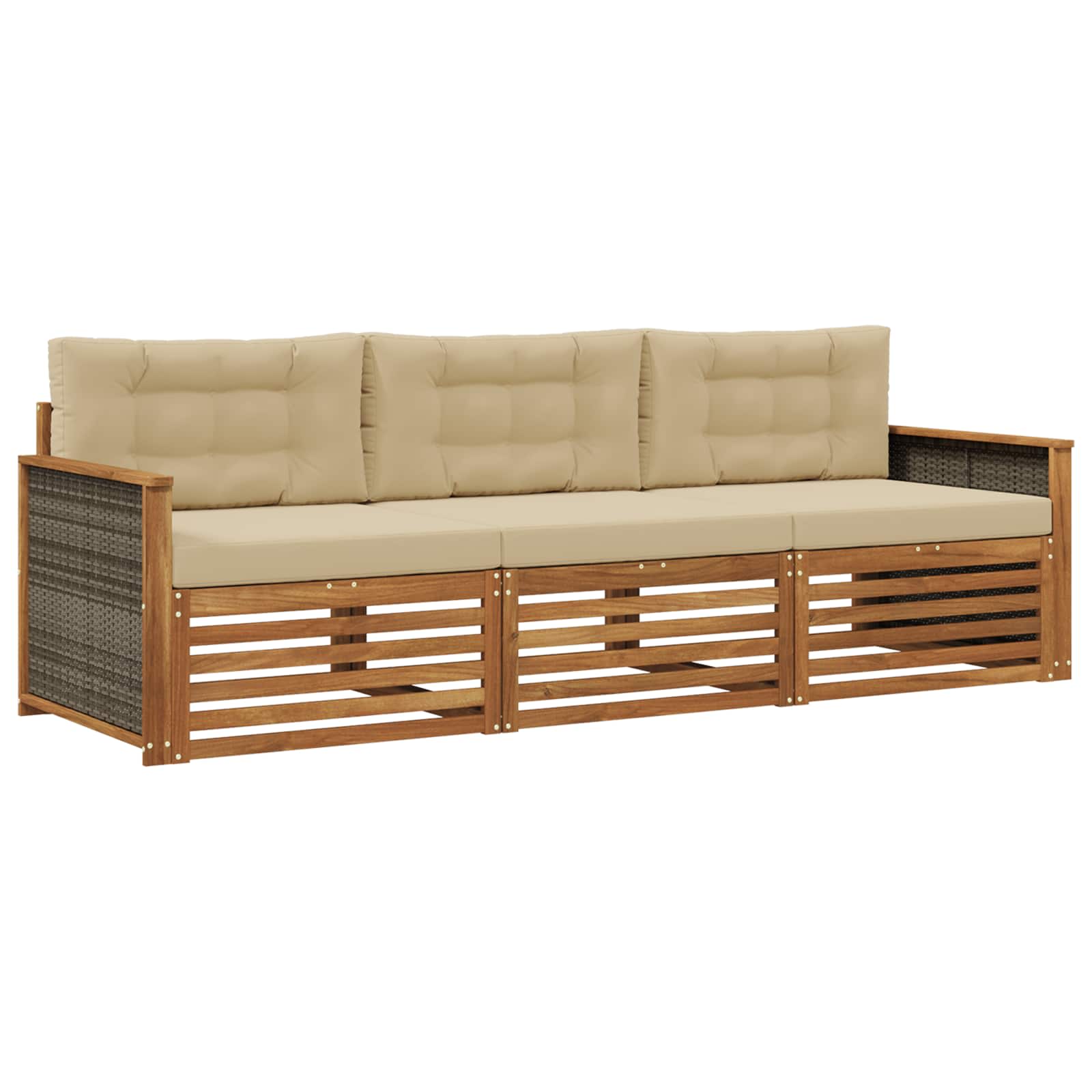 Outdoor-Sofagarnitur mit Kissen 3 pcs Natur und Beige