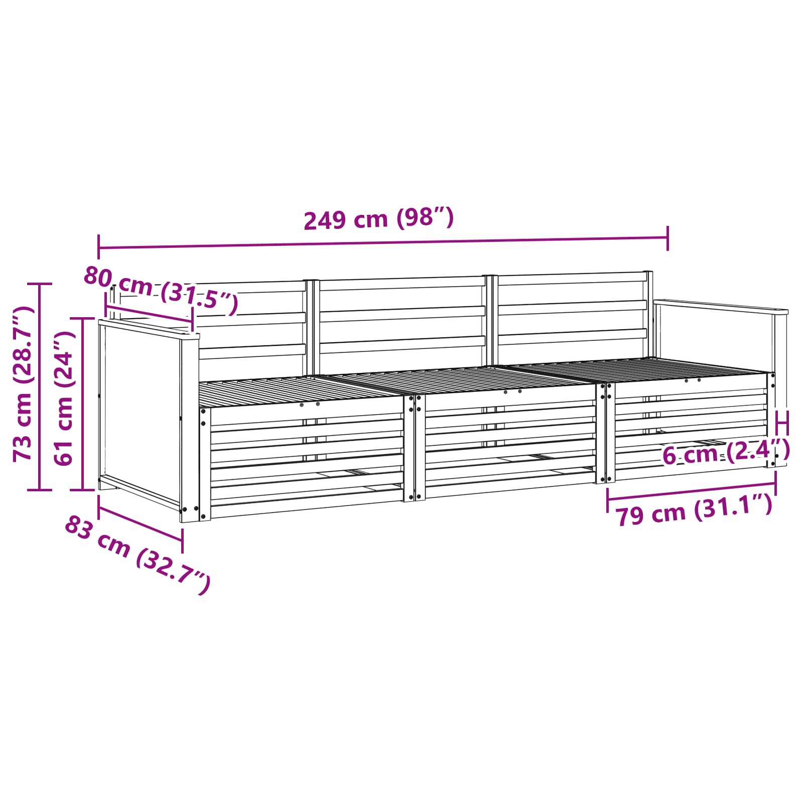 Outdoor-Sofagarnitur 3 pcs Natur Massivholz Akazie