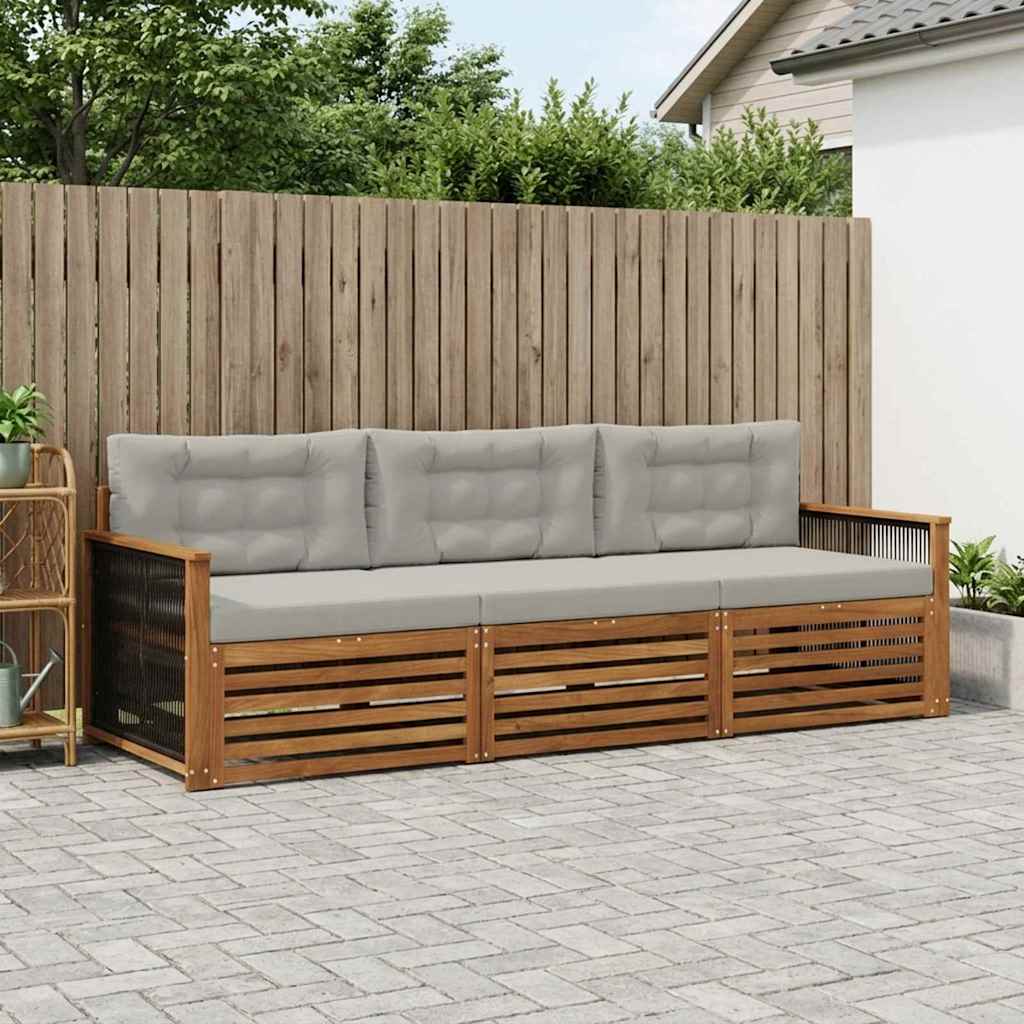 Outdoor-Sofagarnitur 3 stk. Natur und Hellgrau