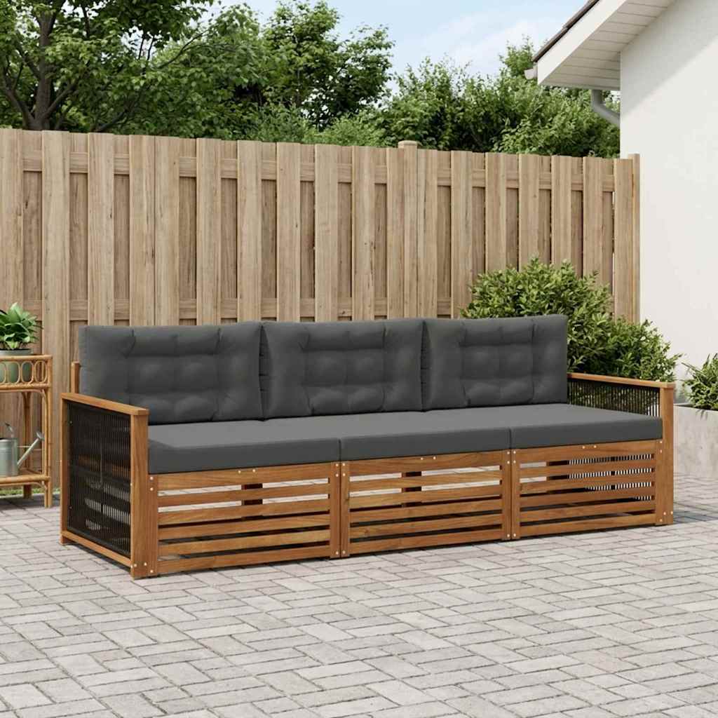 Outdoor-Sofagarnitur 3 stk. Natur und Anthrazit