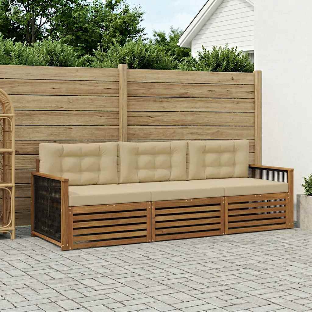 Outdoor-Sofagarnitur mit Kissen 3 pcs Natur und Beige