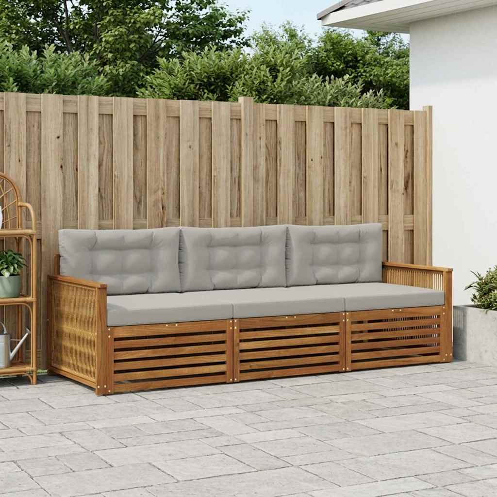 Outdoor-Sofagarnitur mit Kissen 3 pcs Natürlich und Hellgrau