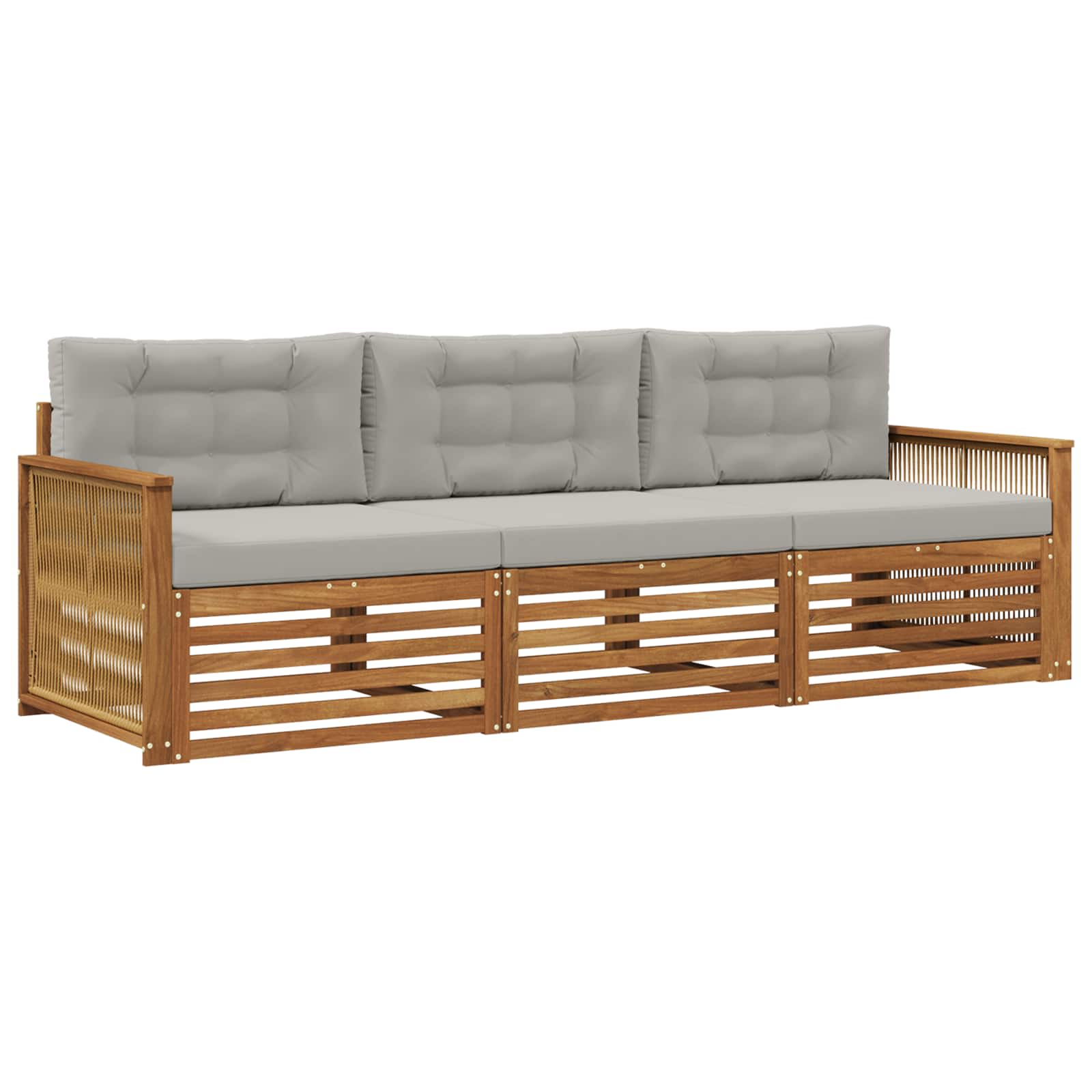Outdoor-Sofagarnitur mit Kissen 3 pcs Natürlich und Hellgrau