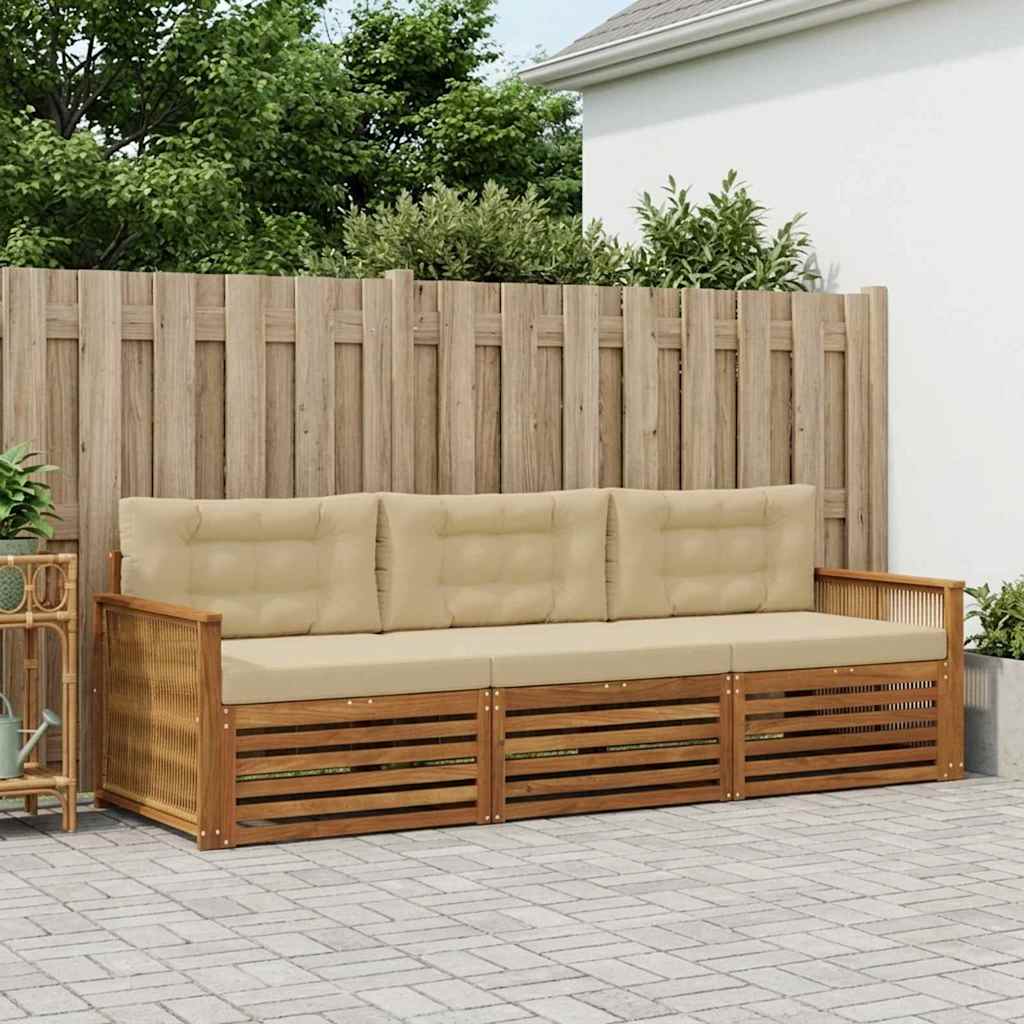 Outdoor-Sofagarnitur mit Kissen 3 pcs Natur und Beige