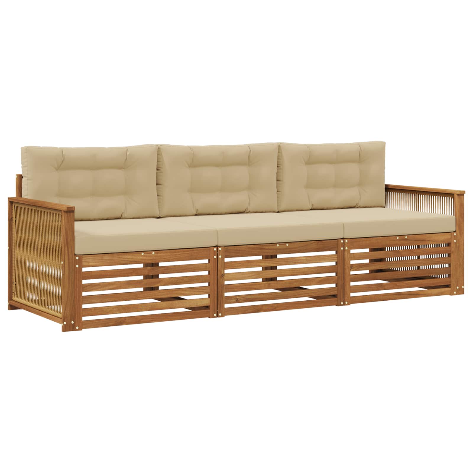 Outdoor-Sofagarnitur mit Kissen 3 pcs Natur und Beige