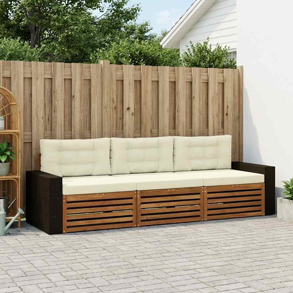 Outdoor-Sofagarnitur 3 stk. Natur und Creme Polyester