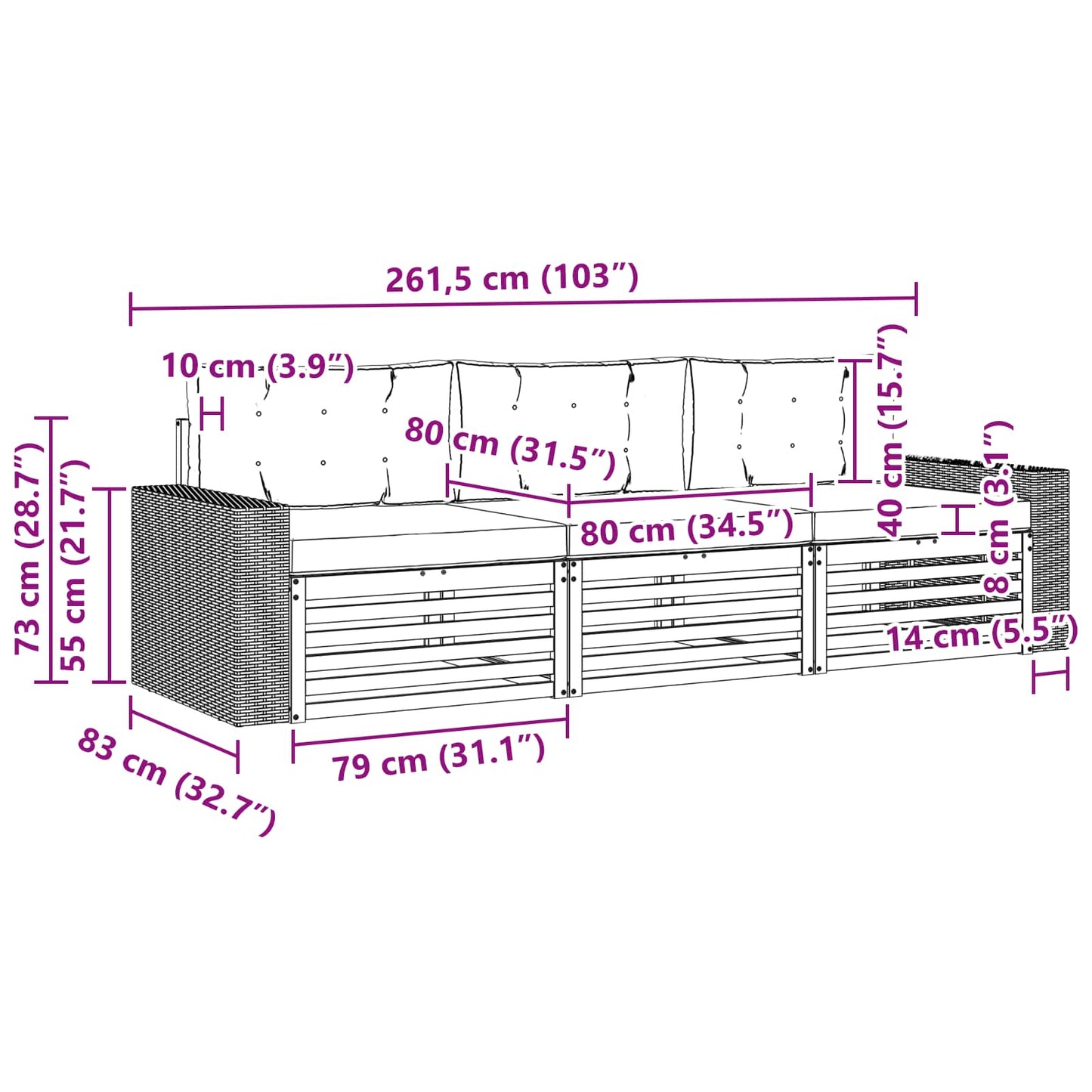 Outdoor-Sofagarnitur 3 stk. Natur und Creme Polyester