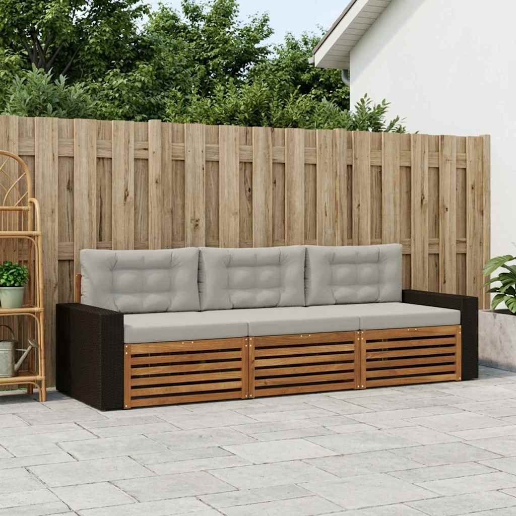Outdoor-Sofagarnitur 3 stk. Natürlich und Hellgrau Polyester