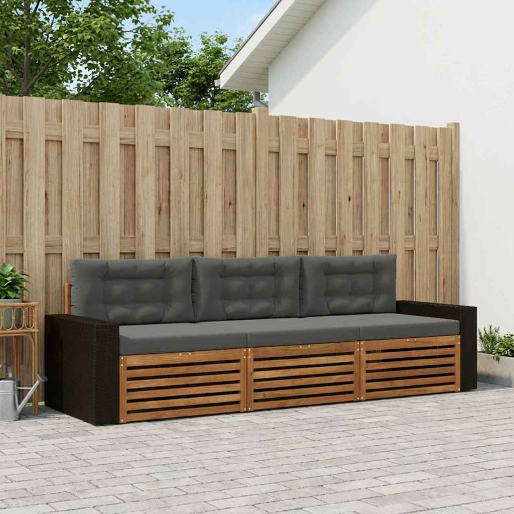 Outdoor-Sofagarnitur 3 pcs Natur und Anthrazit Polyester