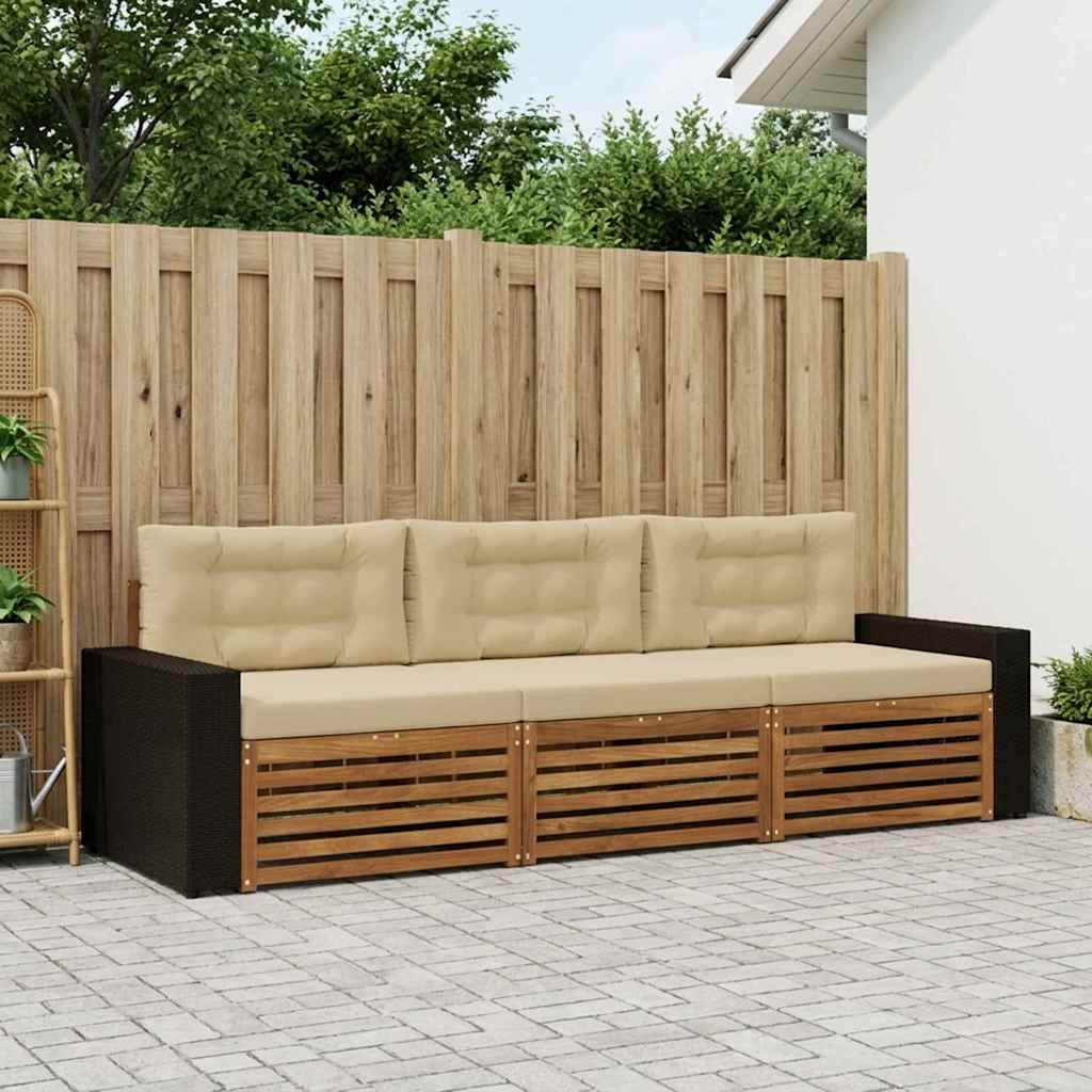 Outdoor-Sofagarnitur 3 stk. Natur und Beige Polyester