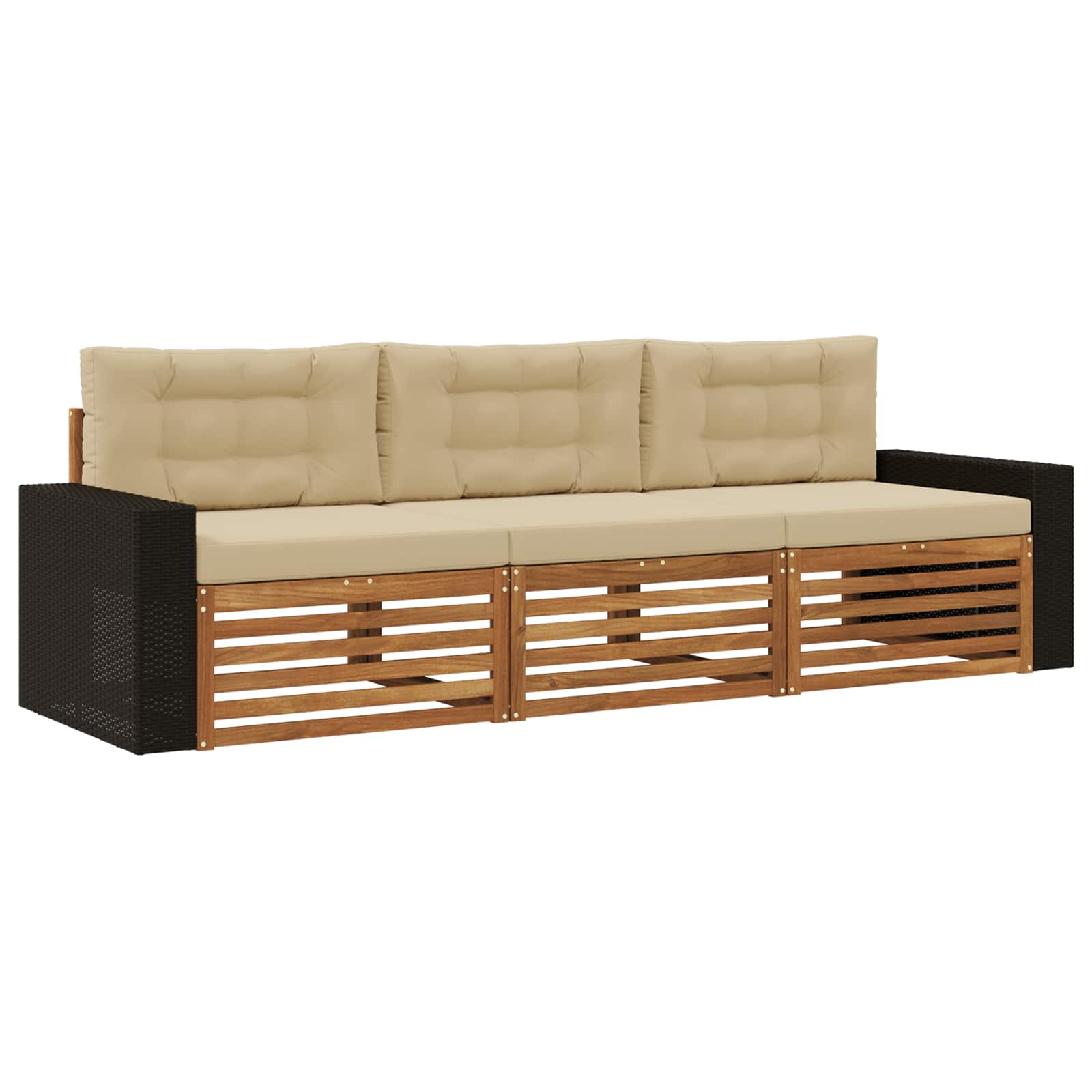 Outdoor-Sofagarnitur 3 stk. Natur und Beige Polyester