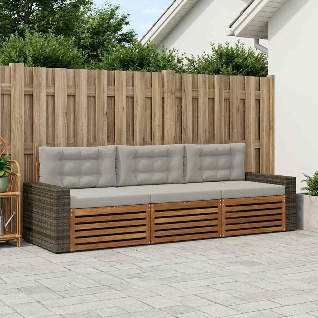 Outdoor-Sofagarnitur 3 stk. Natürlich und Hellgrau Polyester