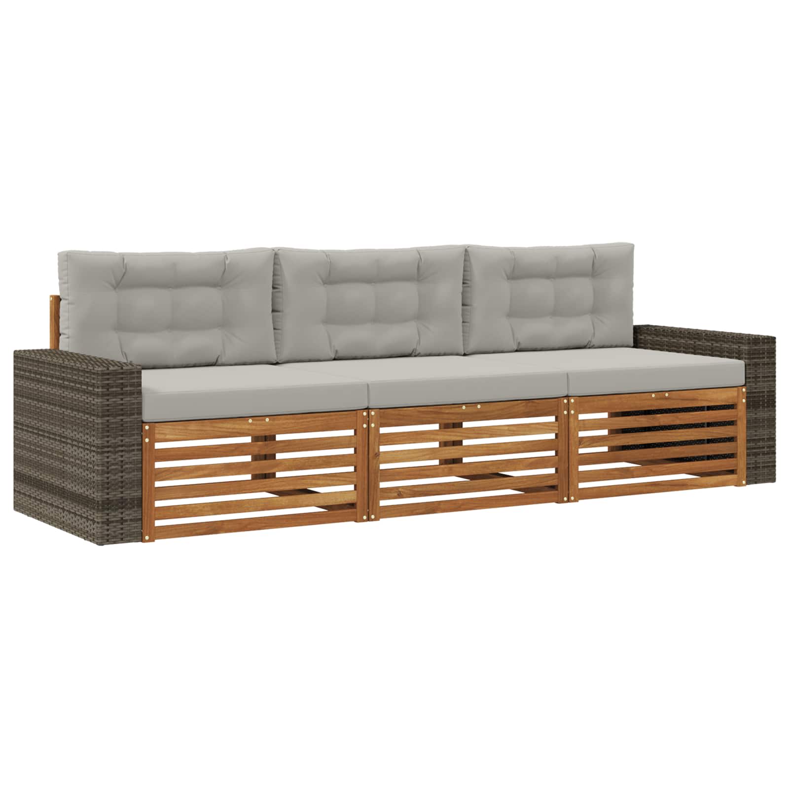 Outdoor-Sofagarnitur 3 stk. Natürlich und Hellgrau Polyester