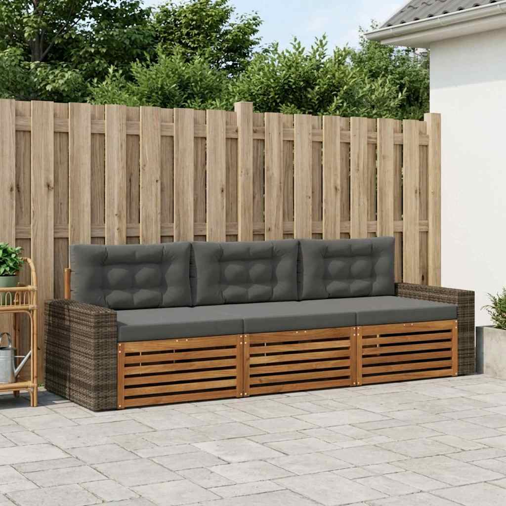 Outdoor-Sofagarnitur 3 pcs Natur und Anthrazit Polyester