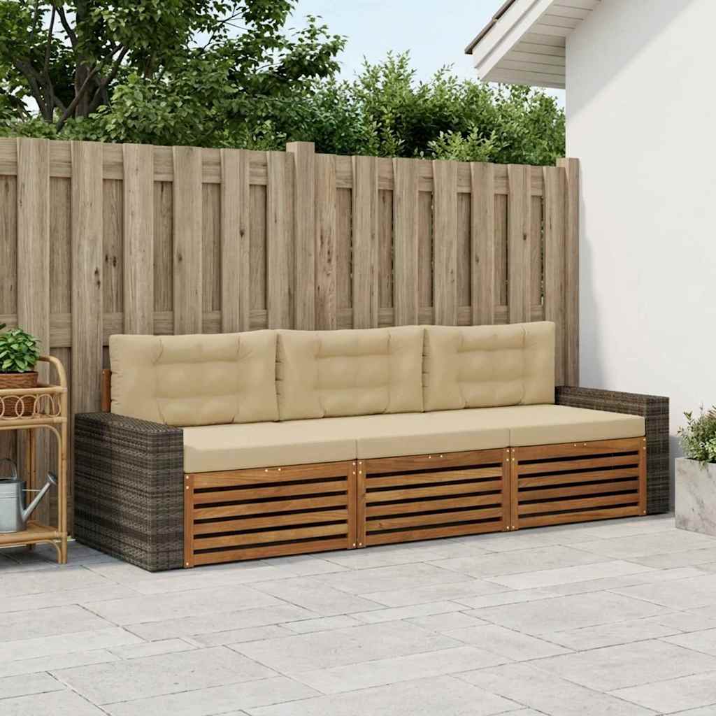 Outdoor-Sofagarnitur 3 stk. Natur und Beige Polyester