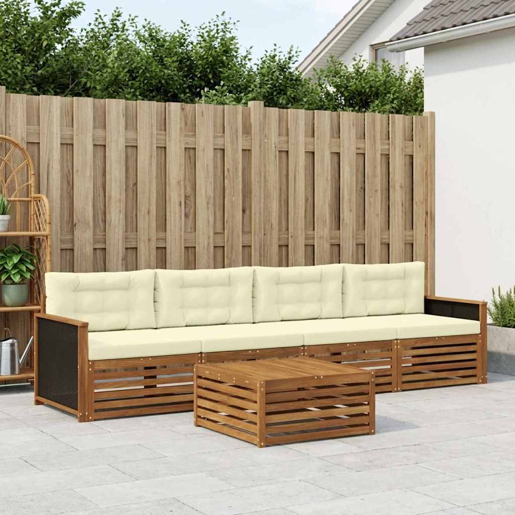 Outdoor-Sofagarnitur 5 pcs Natur und Creme Massivholz Akazie