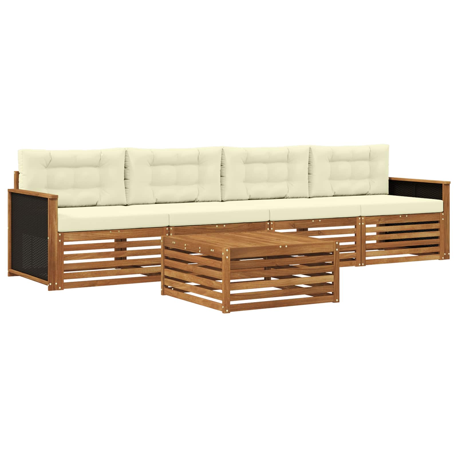 Outdoor-Sofagarnitur 5 pcs Natur und Creme Massivholz Akazie
