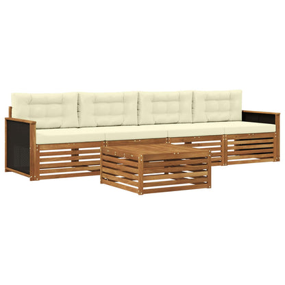 Outdoor-Sofagarnitur 5 stk. Natur und Creme Massivholz Akazie
