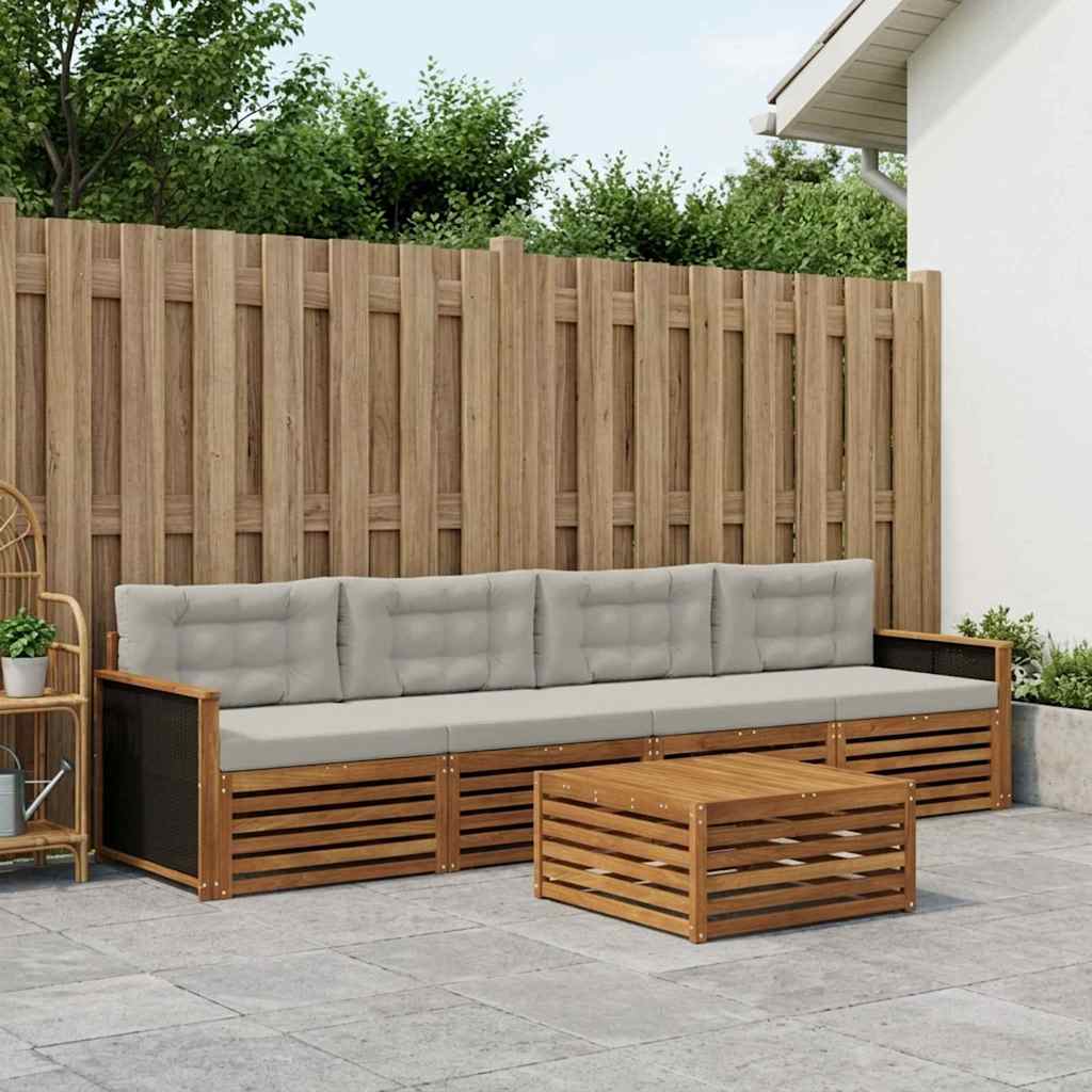 Outdoor-Sofagarnitur mit Kissen 5 pcs Natürlich und Hellgrau