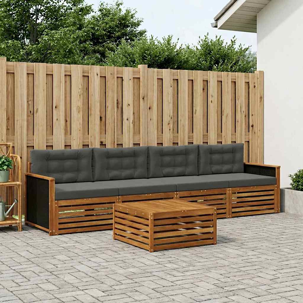 Outdoor-Sofagarnitur mit Kissen 5 pcs Natur und Anthrazit