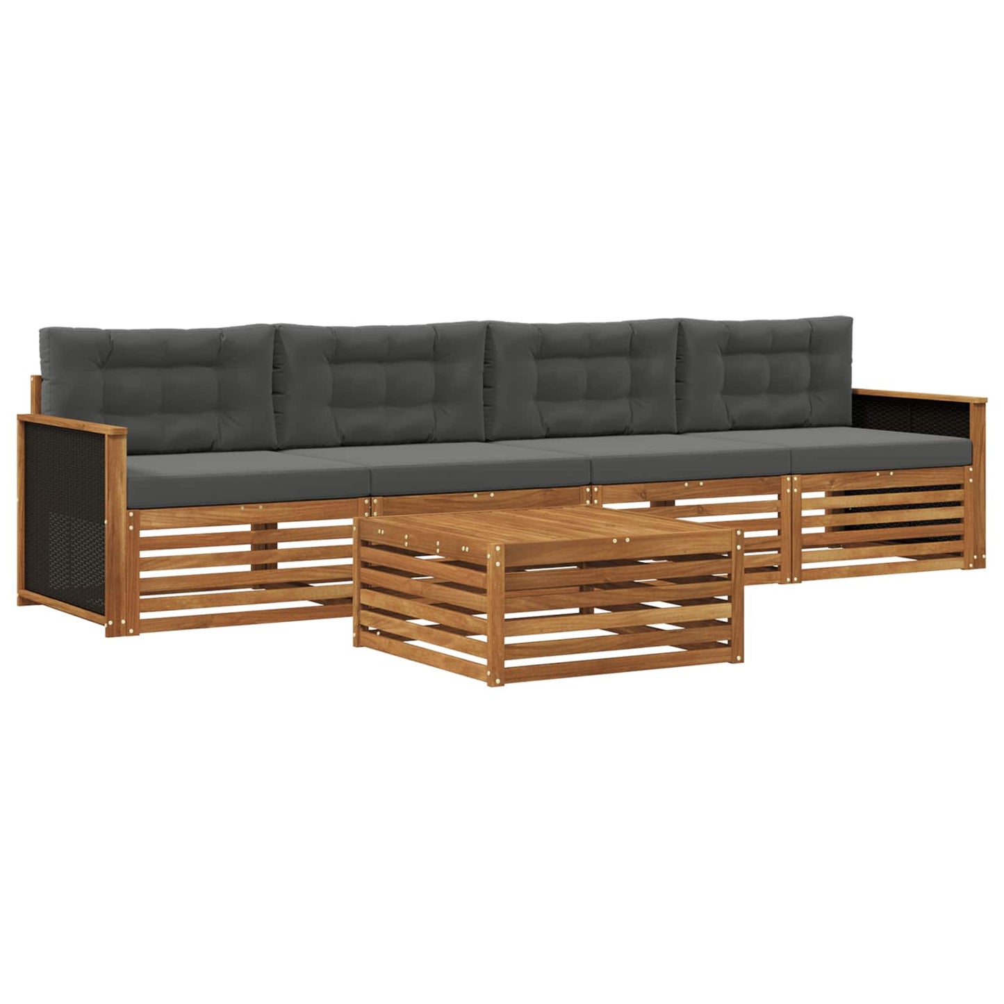 Outdoor-Sofagarnitur mit Kissen 5 pcs Natur und Anthrazit