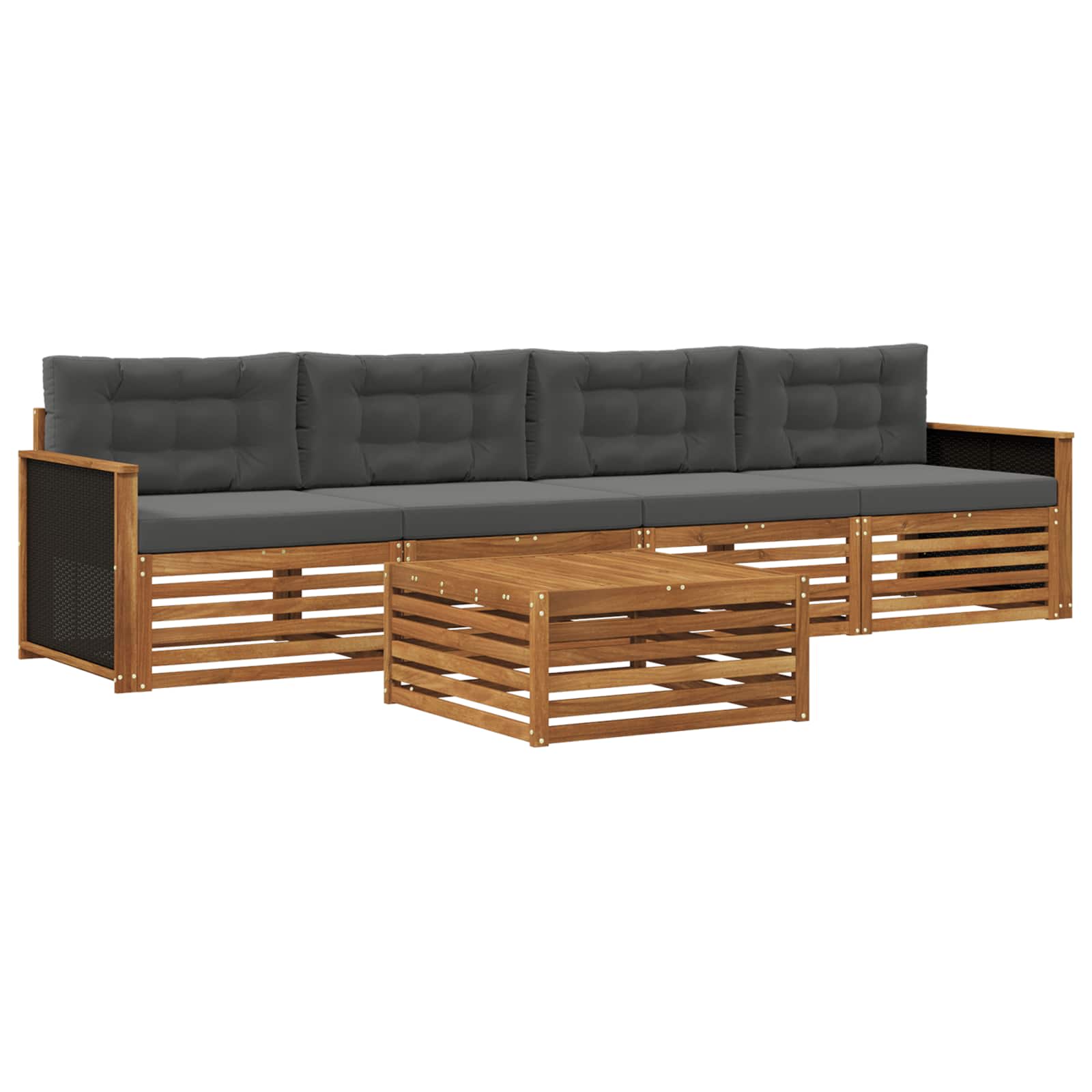 Outdoor-Sofagarnitur mit Kissen 5 pcs Natur und Anthrazit