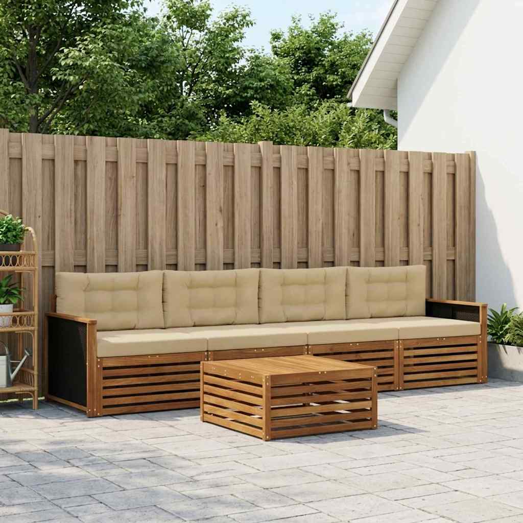 Outdoor-Sofagarnitur 5 pcs Natur und Beige Massivholz Akazie