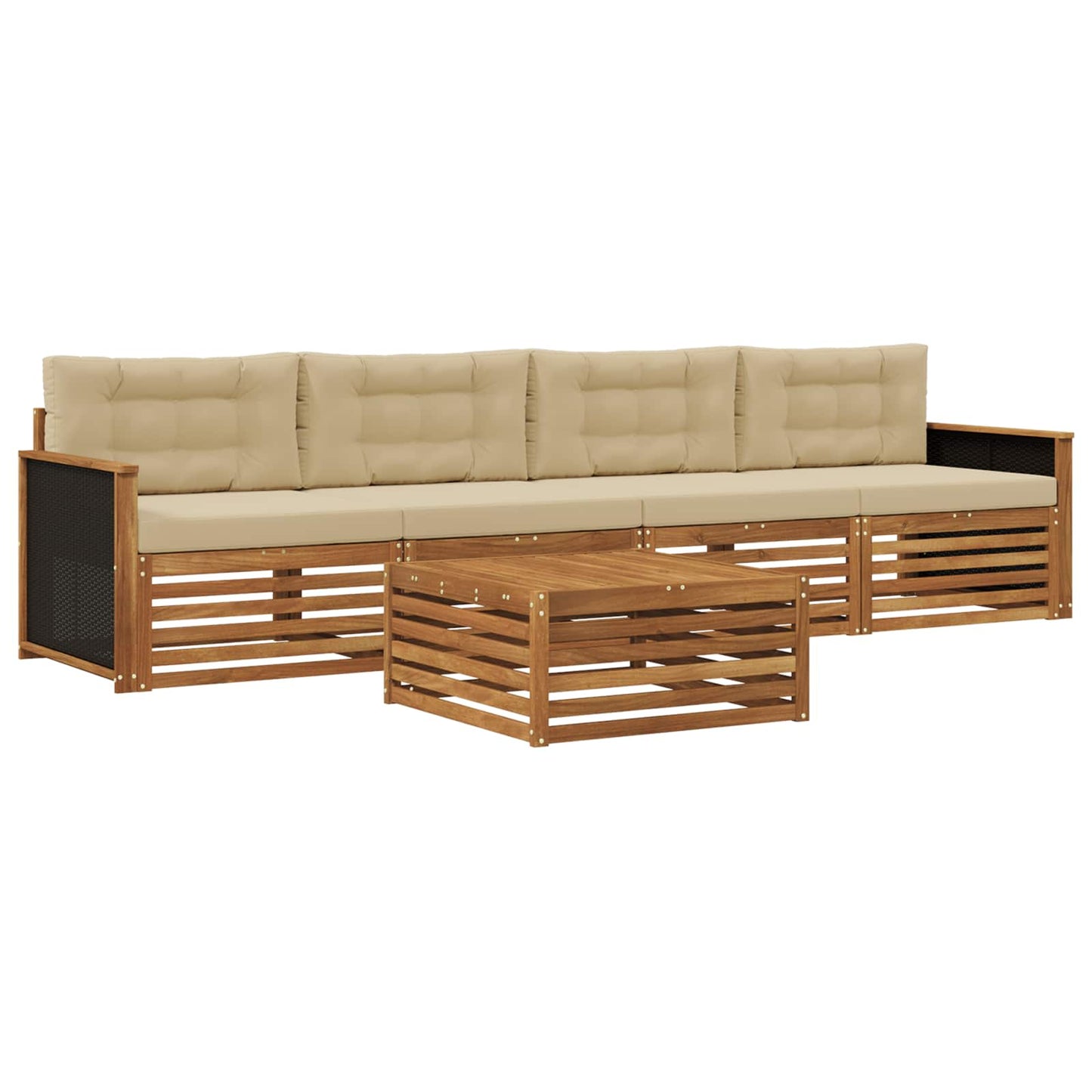 Outdoor-Sofagarnitur 5 pcs Natur und Beige Massivholz Akazie