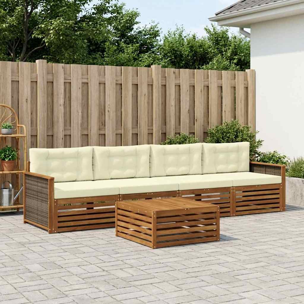 Outdoor-Sofagarnitur 5 stk. Natur und Creme