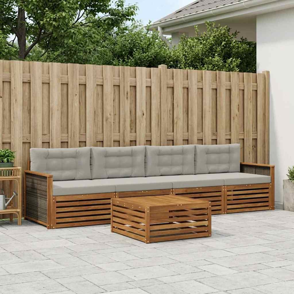 Outdoor-Sofagarnitur mit Kissen 5 pcs Natürlich und Hellgrau