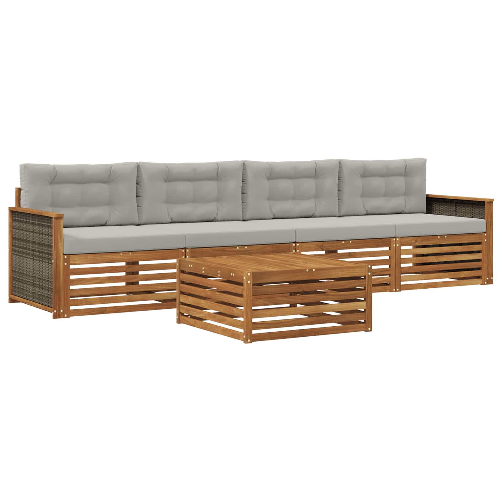 Outdoor-Sofagarnitur mit Kissen 5 pcs Natürlich und Hellgrau