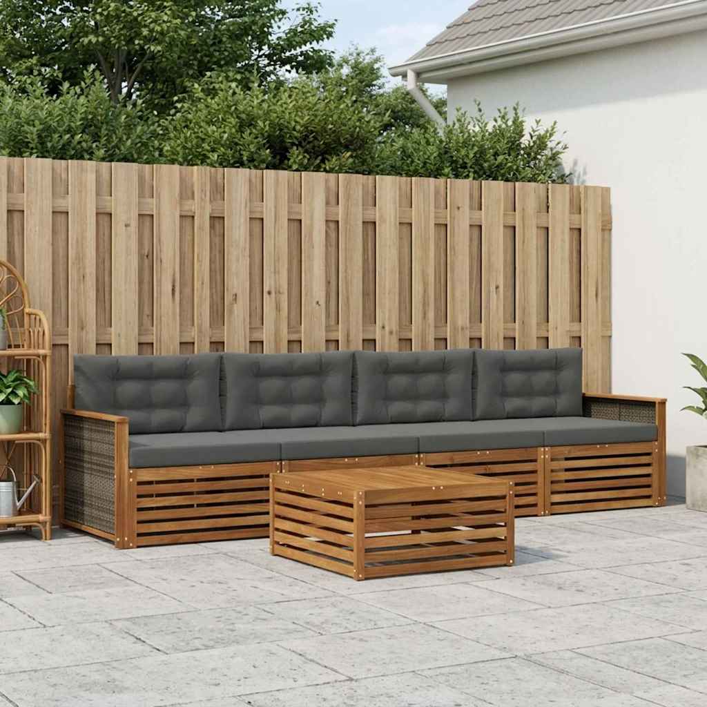 Outdoor-Sofagarnitur 5 stk. Natur und Anthrazit