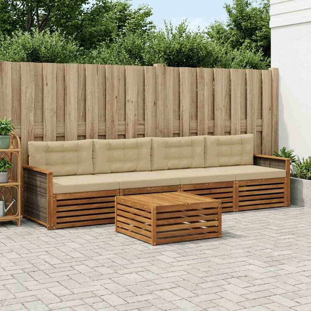 Outdoor-Sofagarnitur mit Kissen 5 pcs Natur und Beige